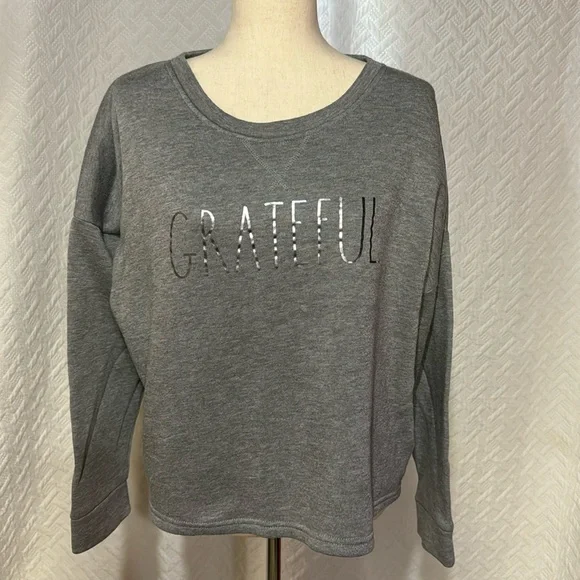Rae Dunn Large Gray Grateful Sweatshirt - Picture 1 of 3